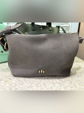 Portland Leather Grey Suede Small Slouchy Shoulder Bag with Gold Hardware